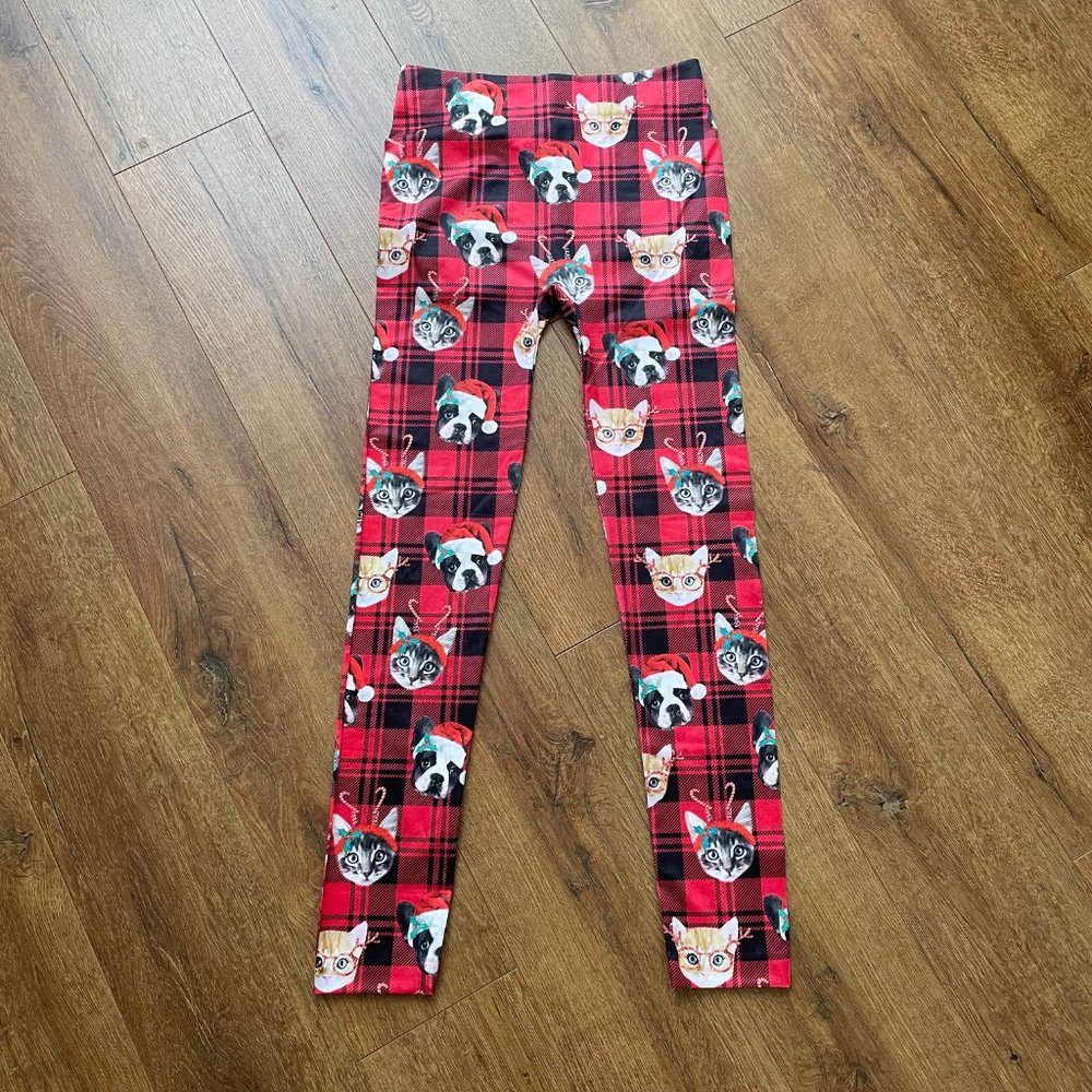 Cat & Dog Holiday Christmas S M Fleece-Lined Leggings Red & Black 4-10 Target